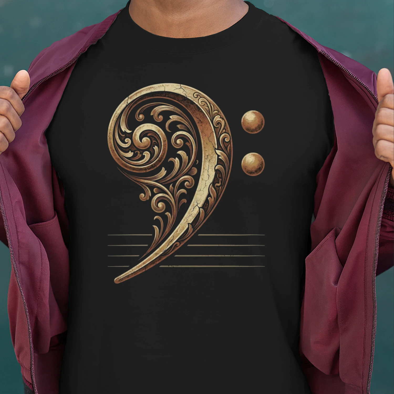 Filigree Bass Clef Gold Tee