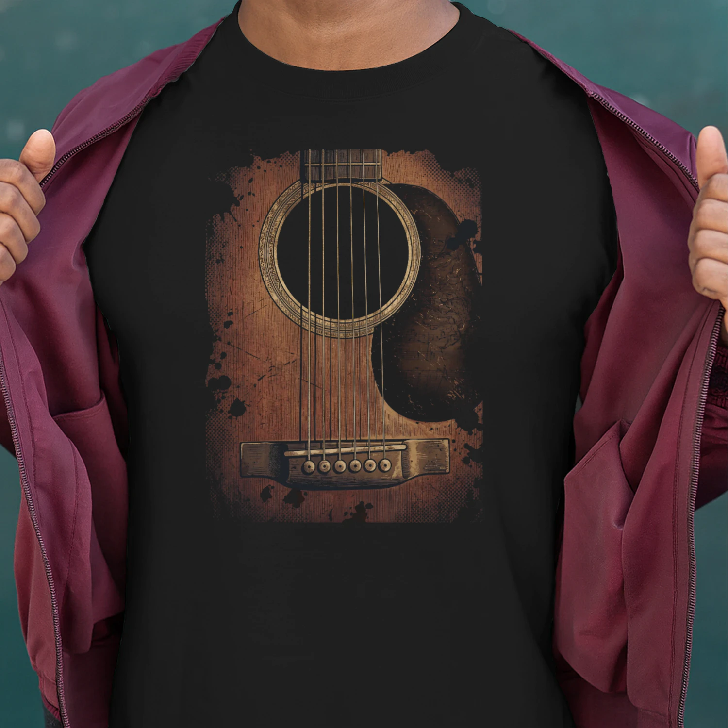Guitar Vintage Grunge Acoustic Guitar Ink Splatter T-Shirt