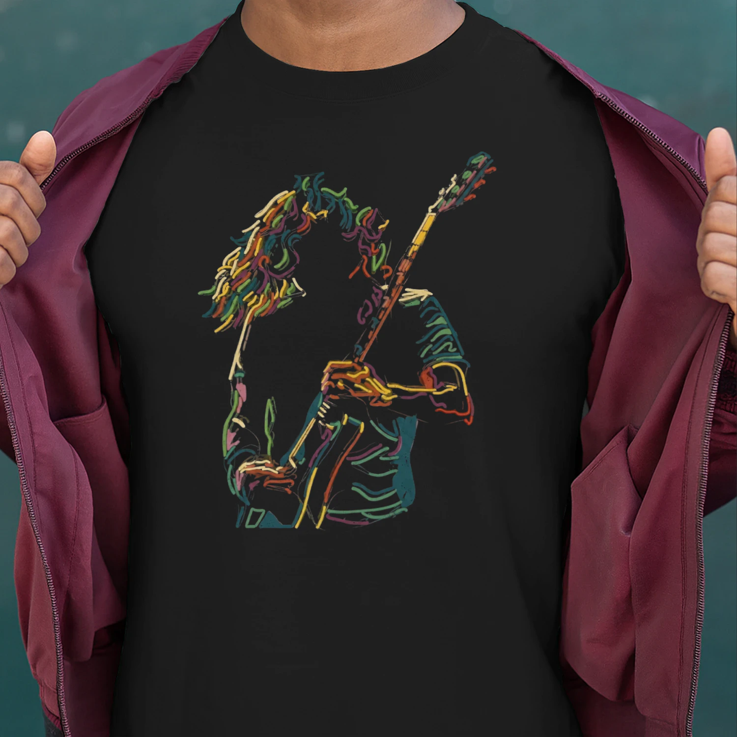 Guitar Abstract Neon Guitarist Graphic Tee
