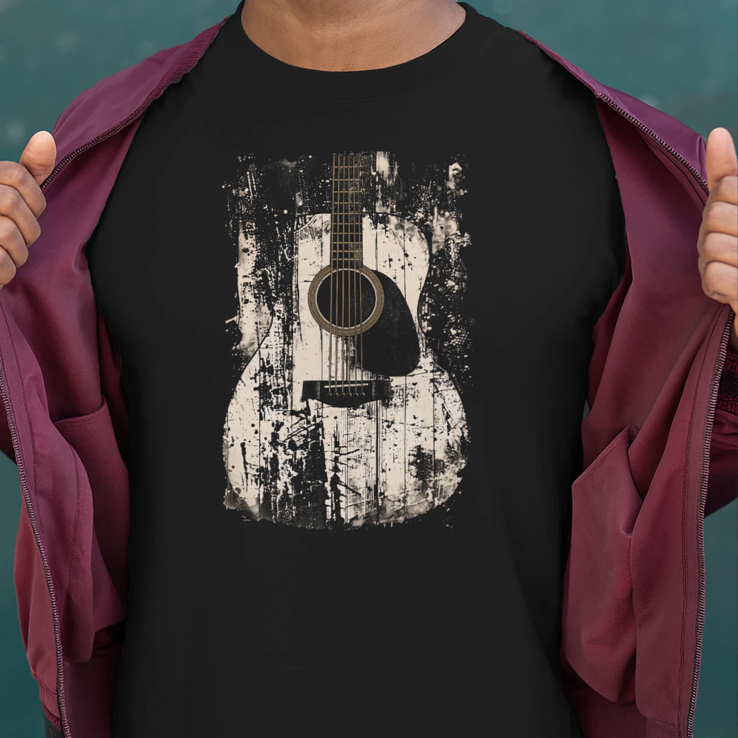 Guitar Abstract Grunge Acoustic Guitar Splatter T-Shirt
