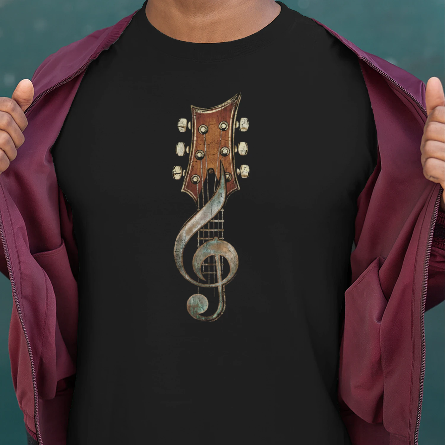 Guitar Headstock Treble Clef T‑Shirt
