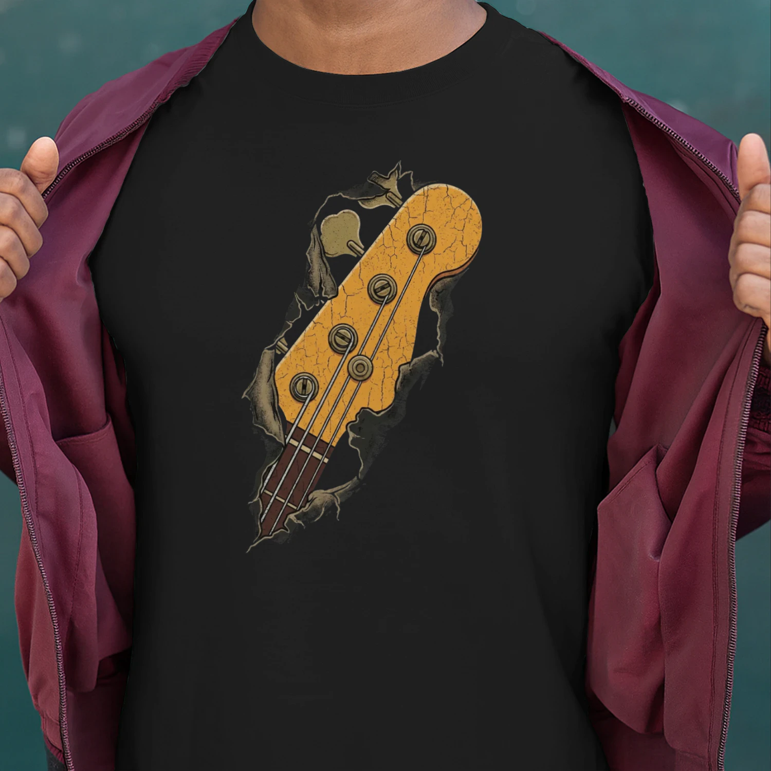 Vintage Cracked Bass Guitar Headstock Tee