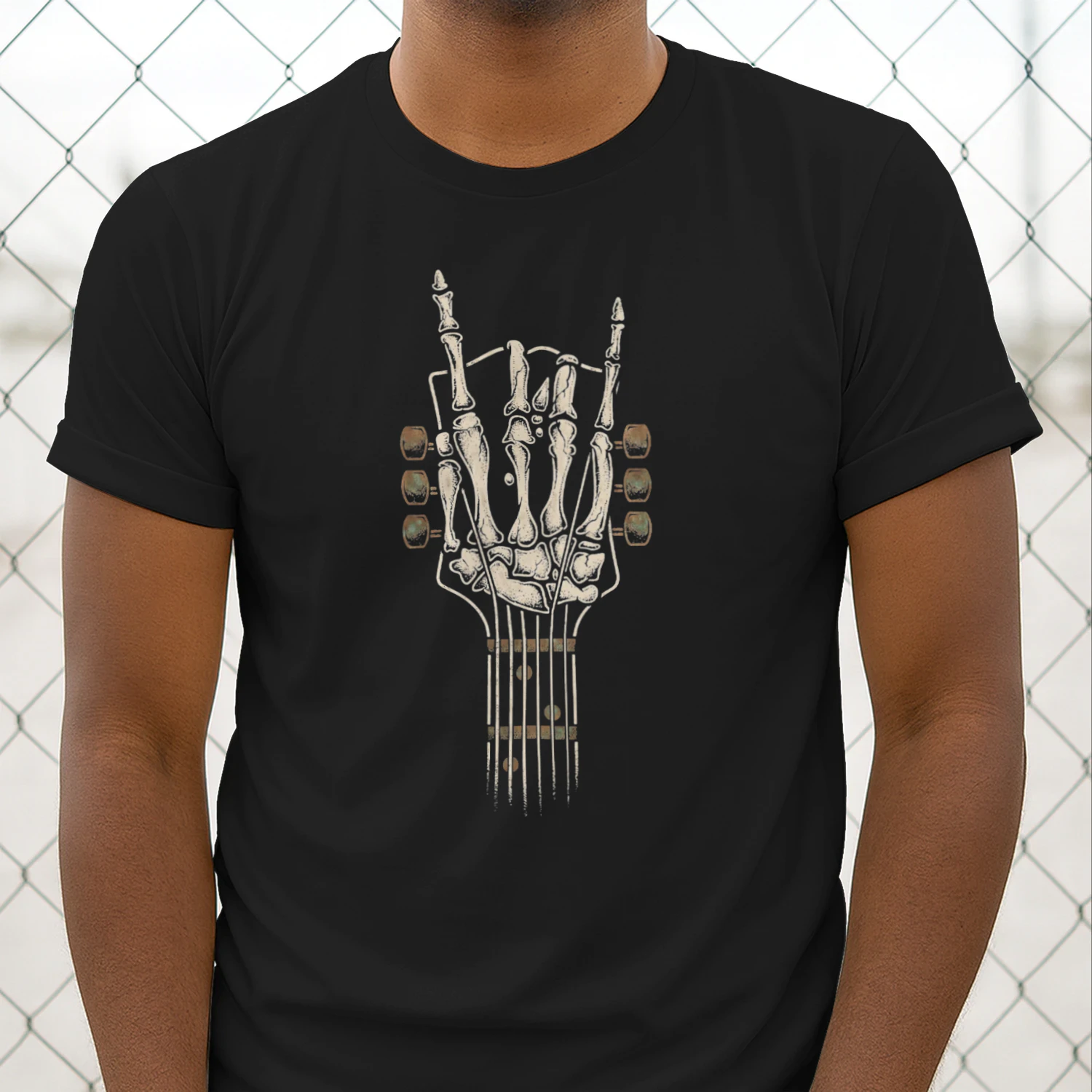 Guitar Rock On Skeleton Guitar Headstock T-shirt