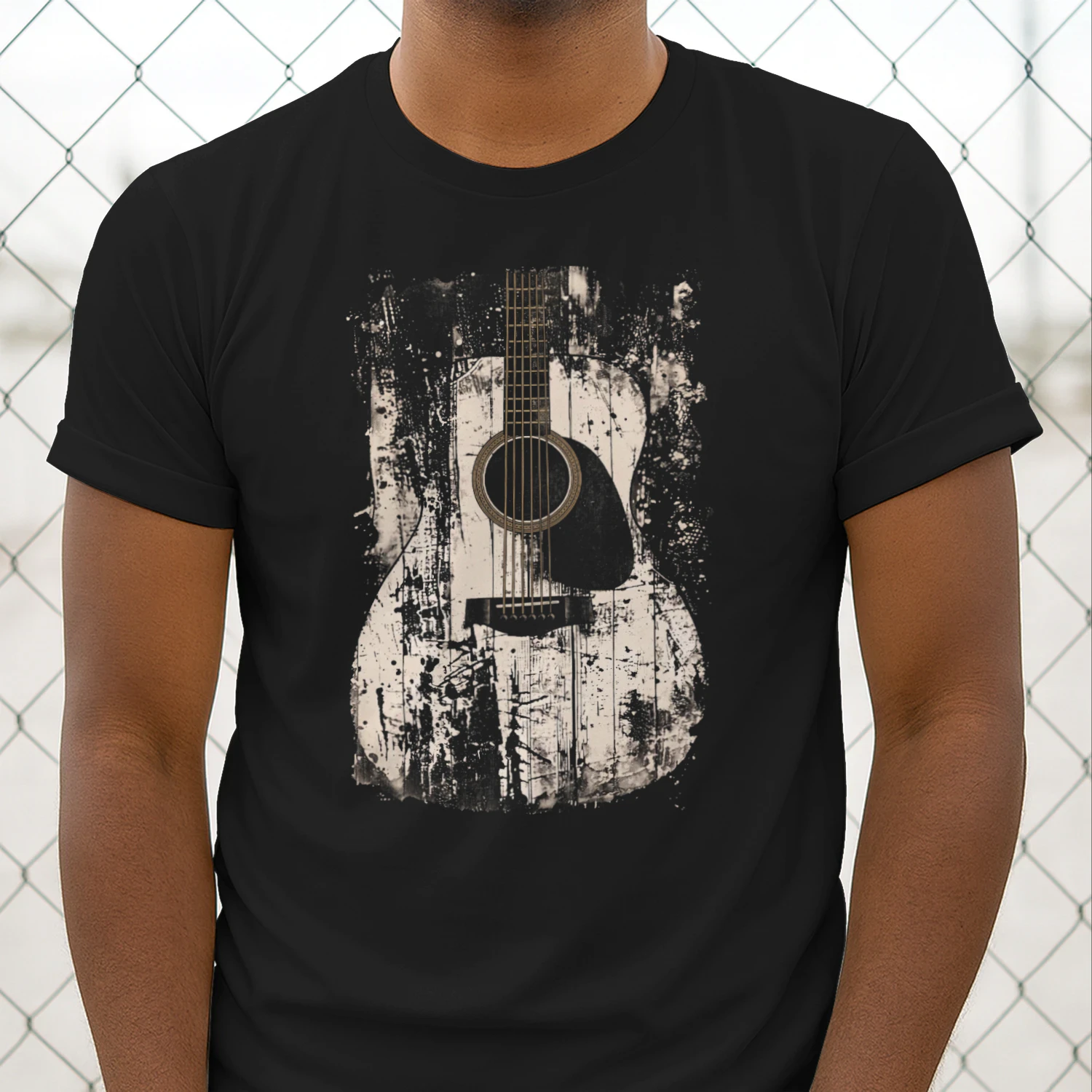 Guitar Abstract Grunge Acoustic Guitar Splatter T-Shirt