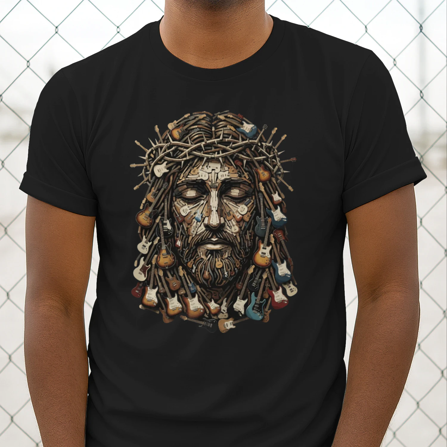 Religious Guitar Art Graphic T-Shirt