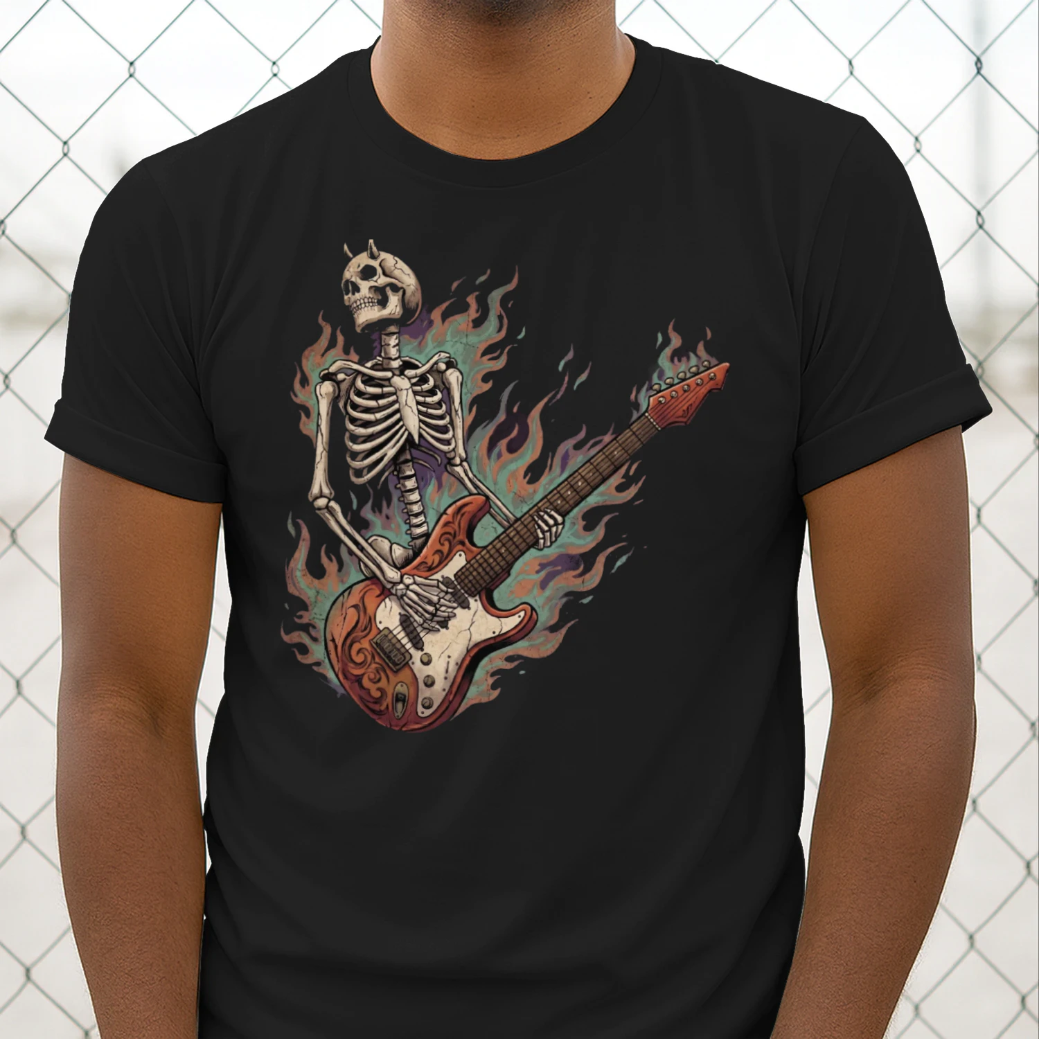 Flaming Horned Skeleton Guitarist