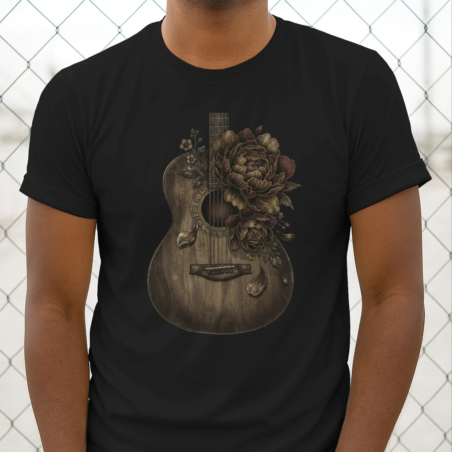 Vintage Peony Acoustic Guitar Art