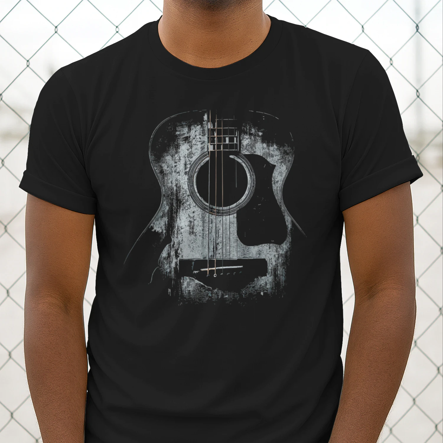 Guitar Abstract Grunge Acoustic Guitar Dark Texture T-Shirt