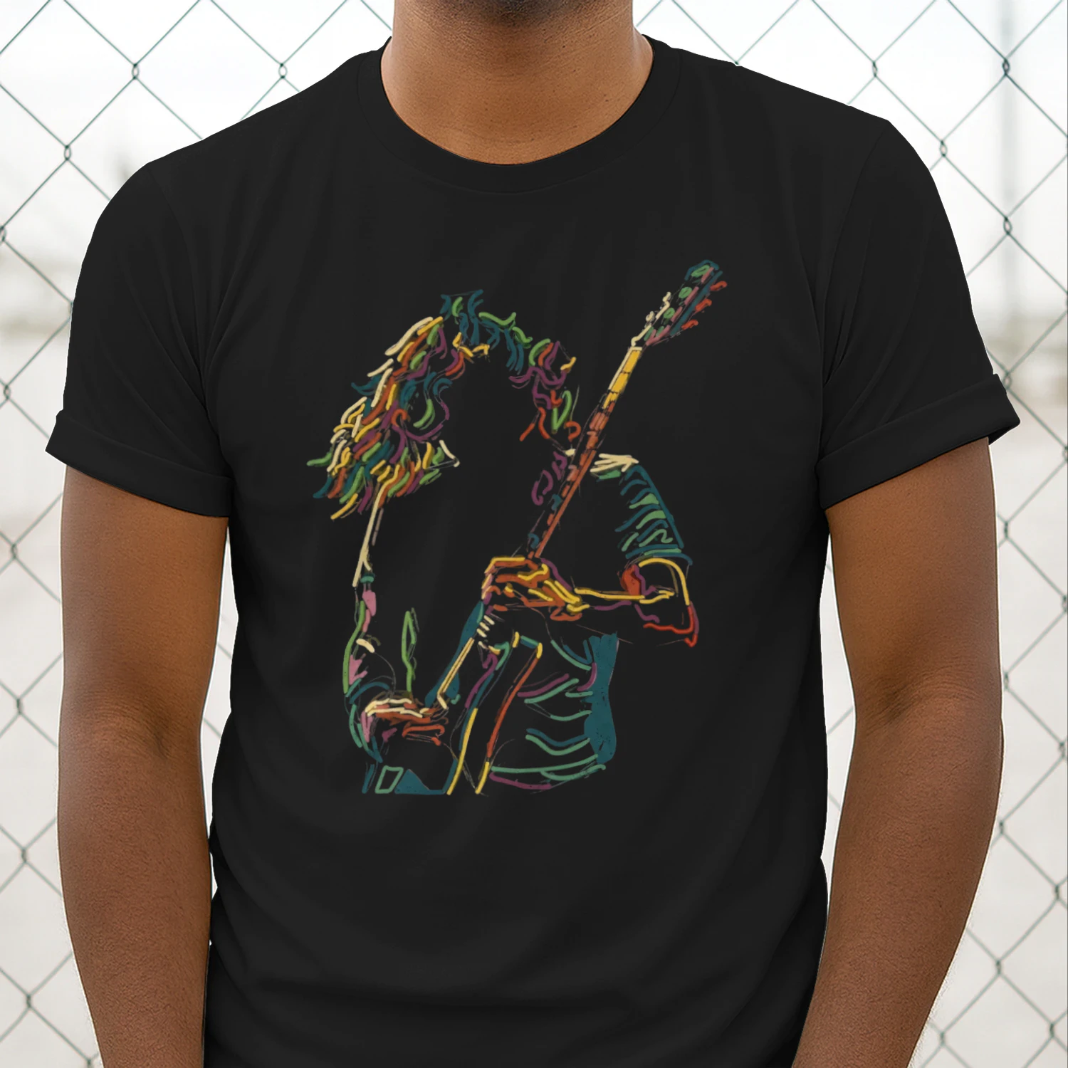 Guitar Abstract Neon Guitarist Graphic Tee