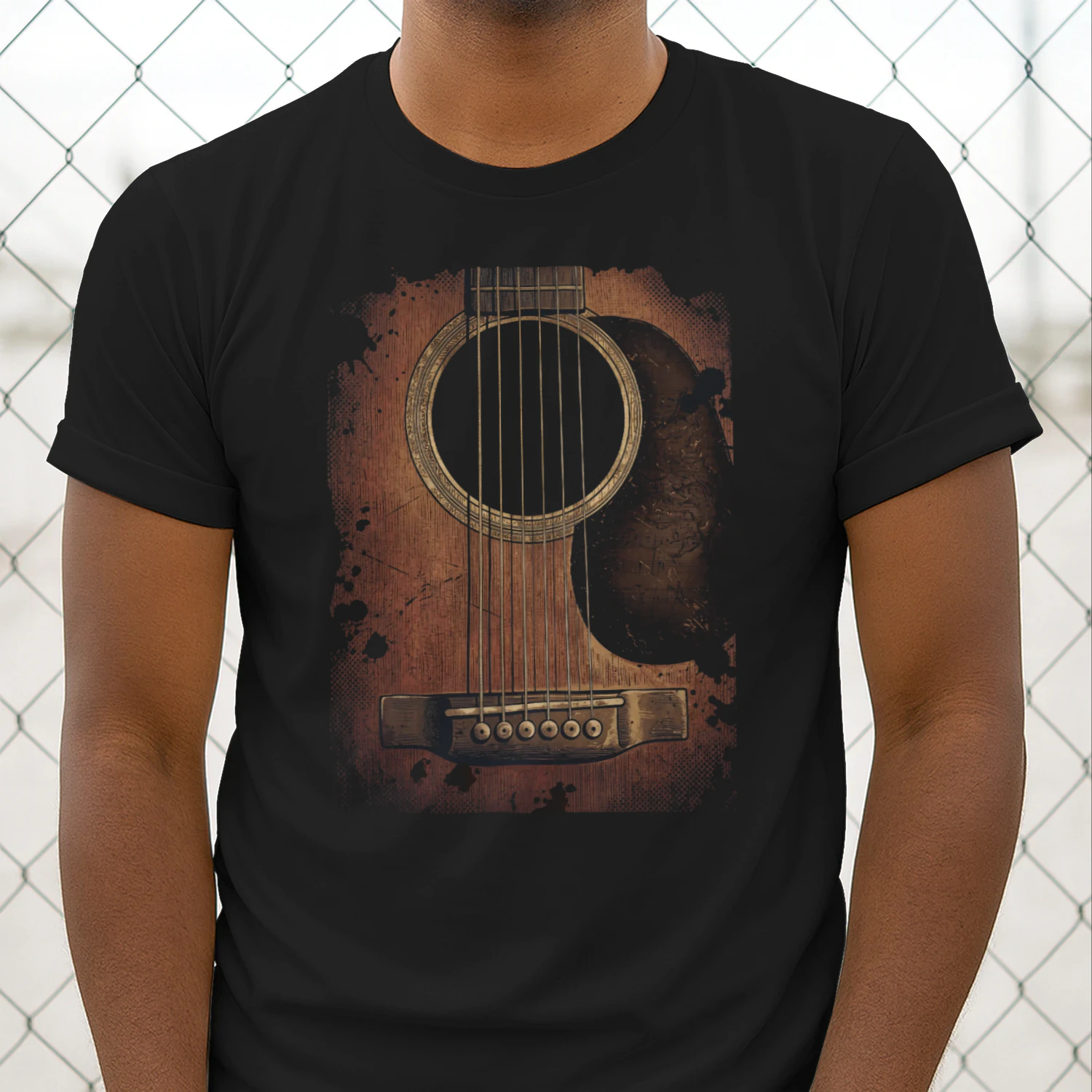 Guitar Vintage Grunge Acoustic Guitar Ink Splatter T-Shirt