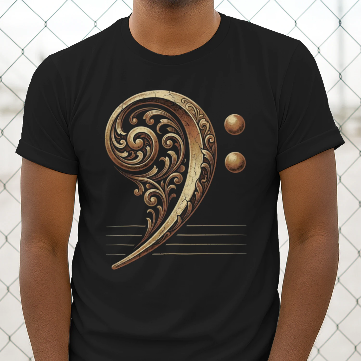 Filigree Bass Clef Gold Tee