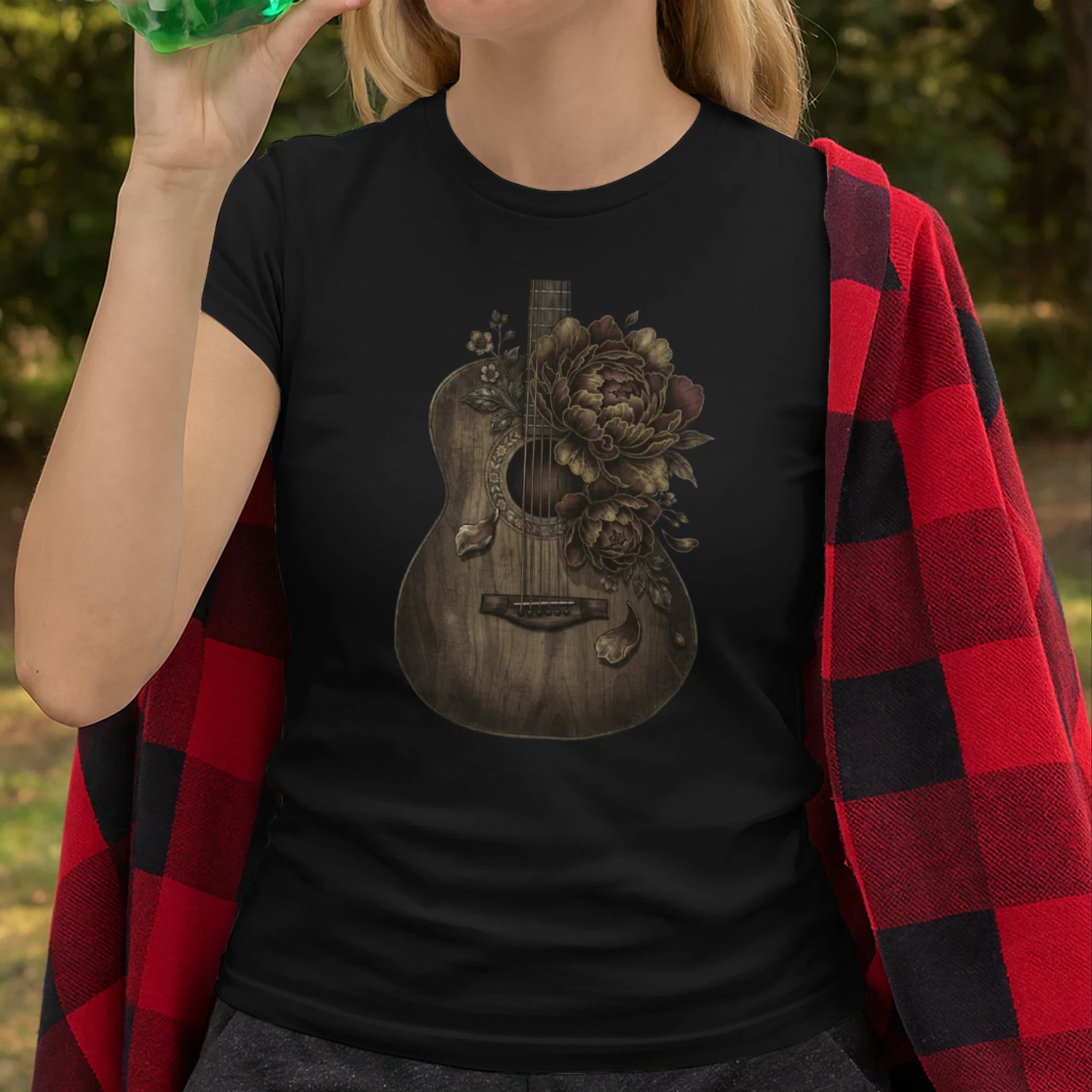 Vintage Peony Acoustic Guitar Art