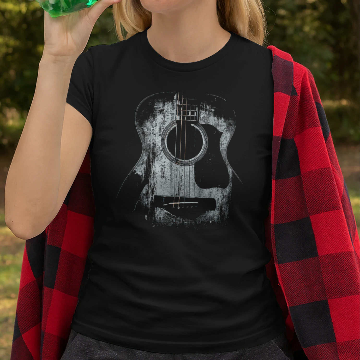 Guitar Abstract Grunge Acoustic Guitar Dark Texture T-Shirt