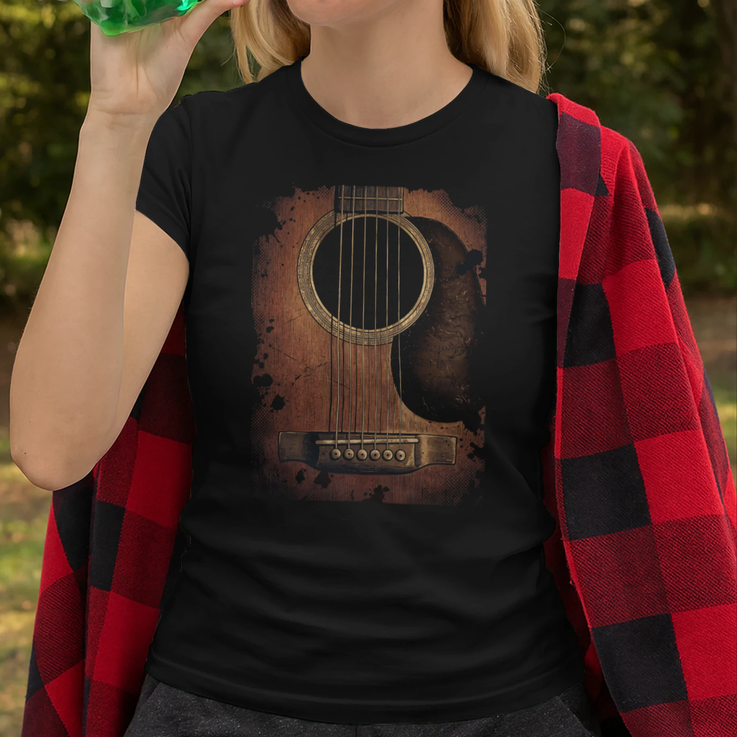 Guitar Vintage Grunge Acoustic Guitar Ink Splatter T-Shirt
