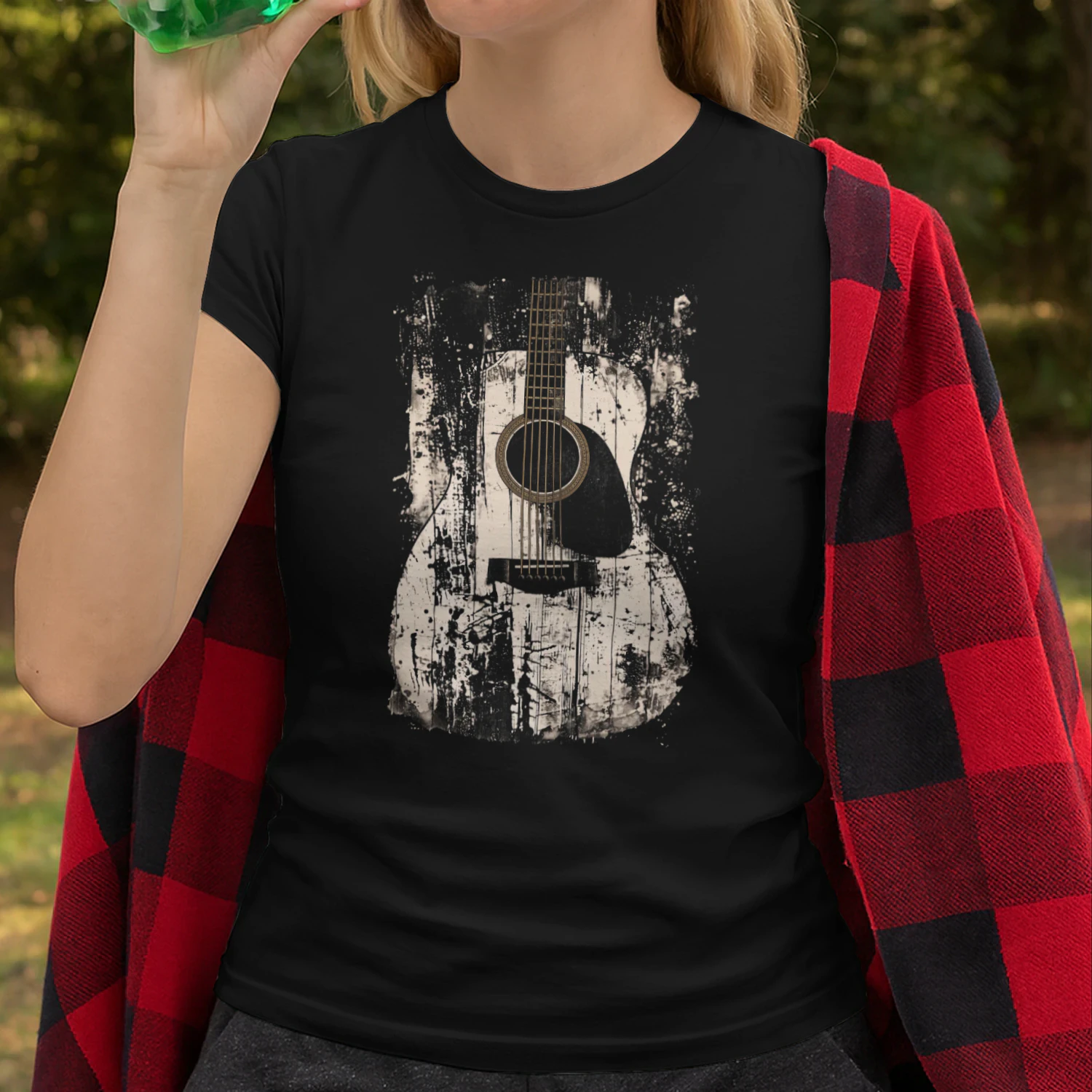 Guitar Abstract Grunge Acoustic Guitar Splatter T-Shirt