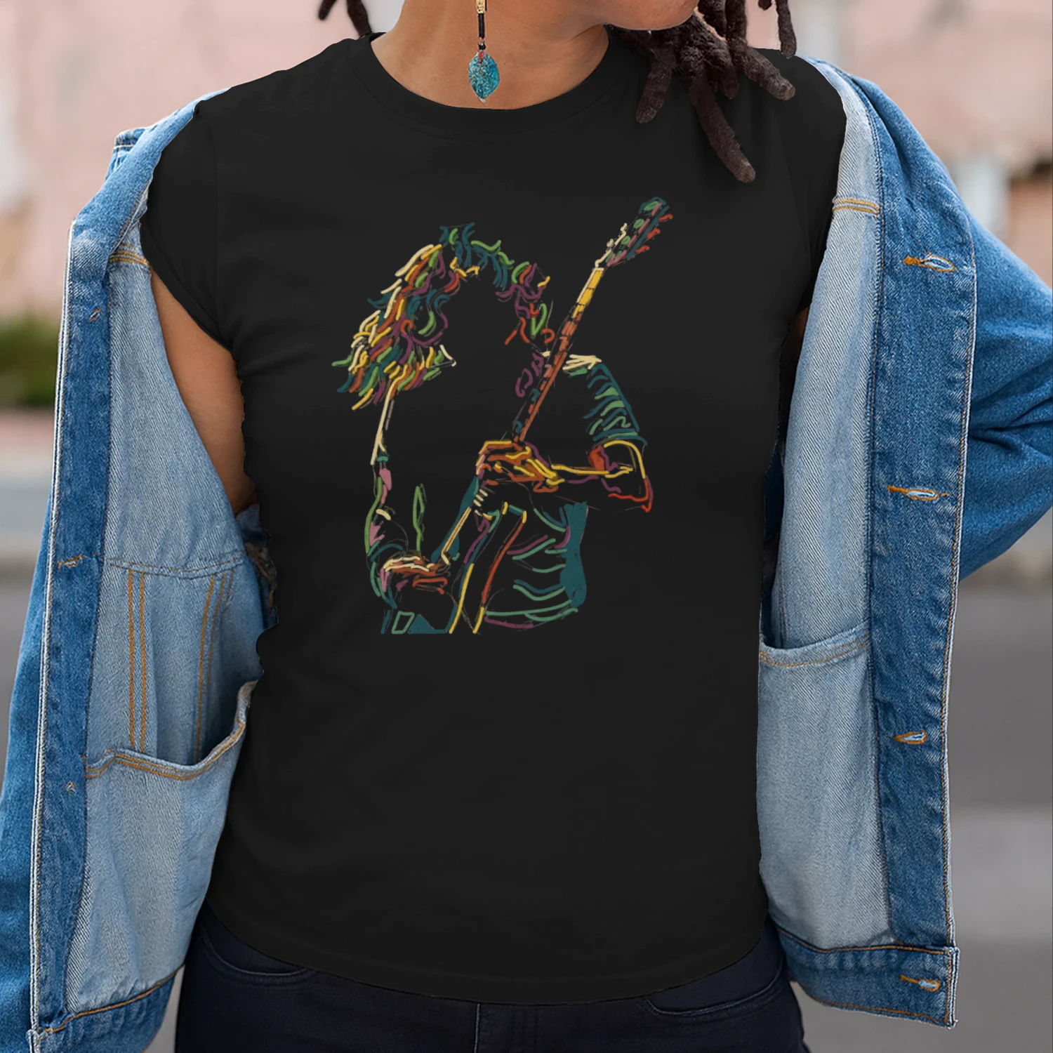 Guitar Abstract Neon Guitarist Graphic Tee