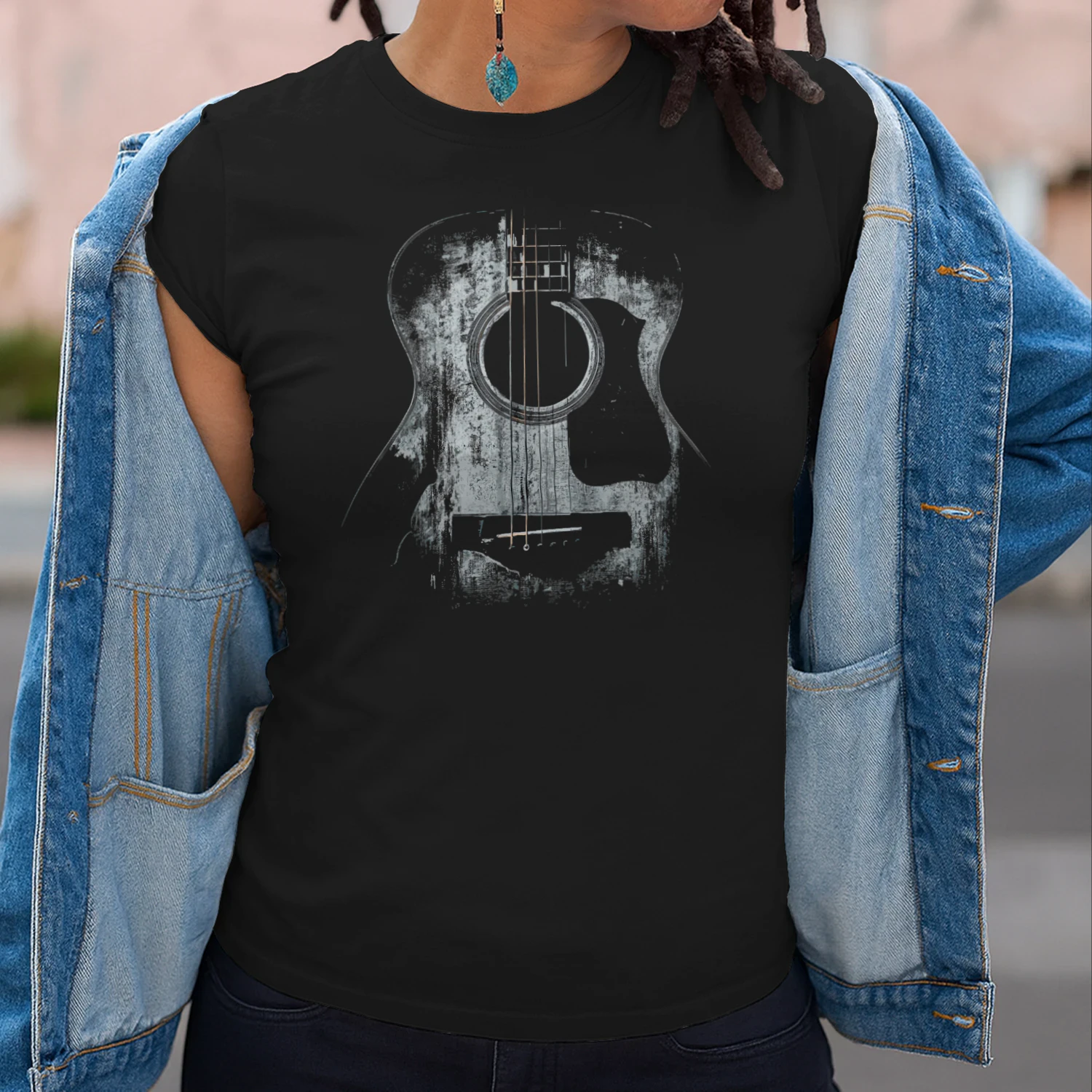 Guitar Abstract Grunge Acoustic Guitar Dark Texture T-Shirt