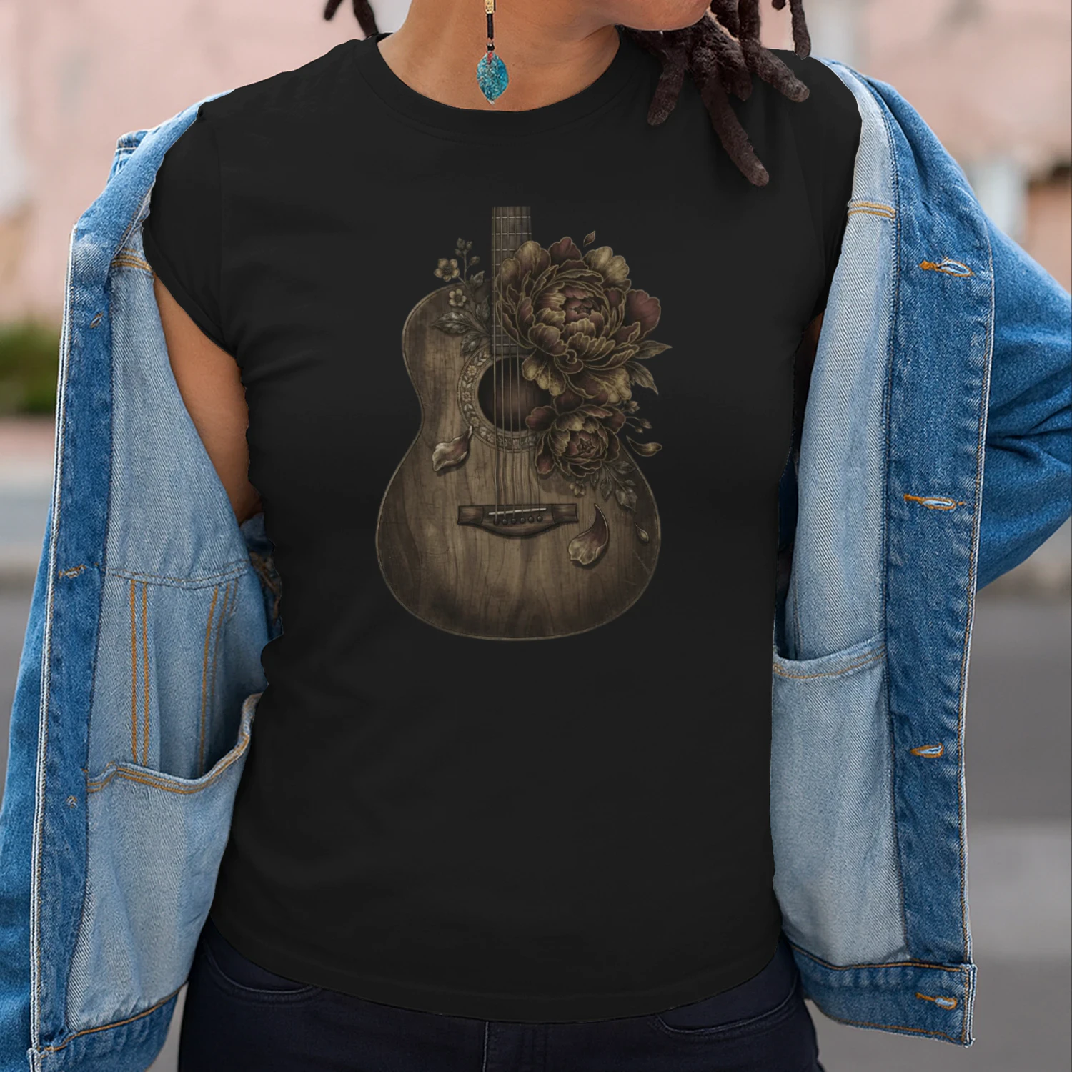 Vintage Peony Acoustic Guitar Art