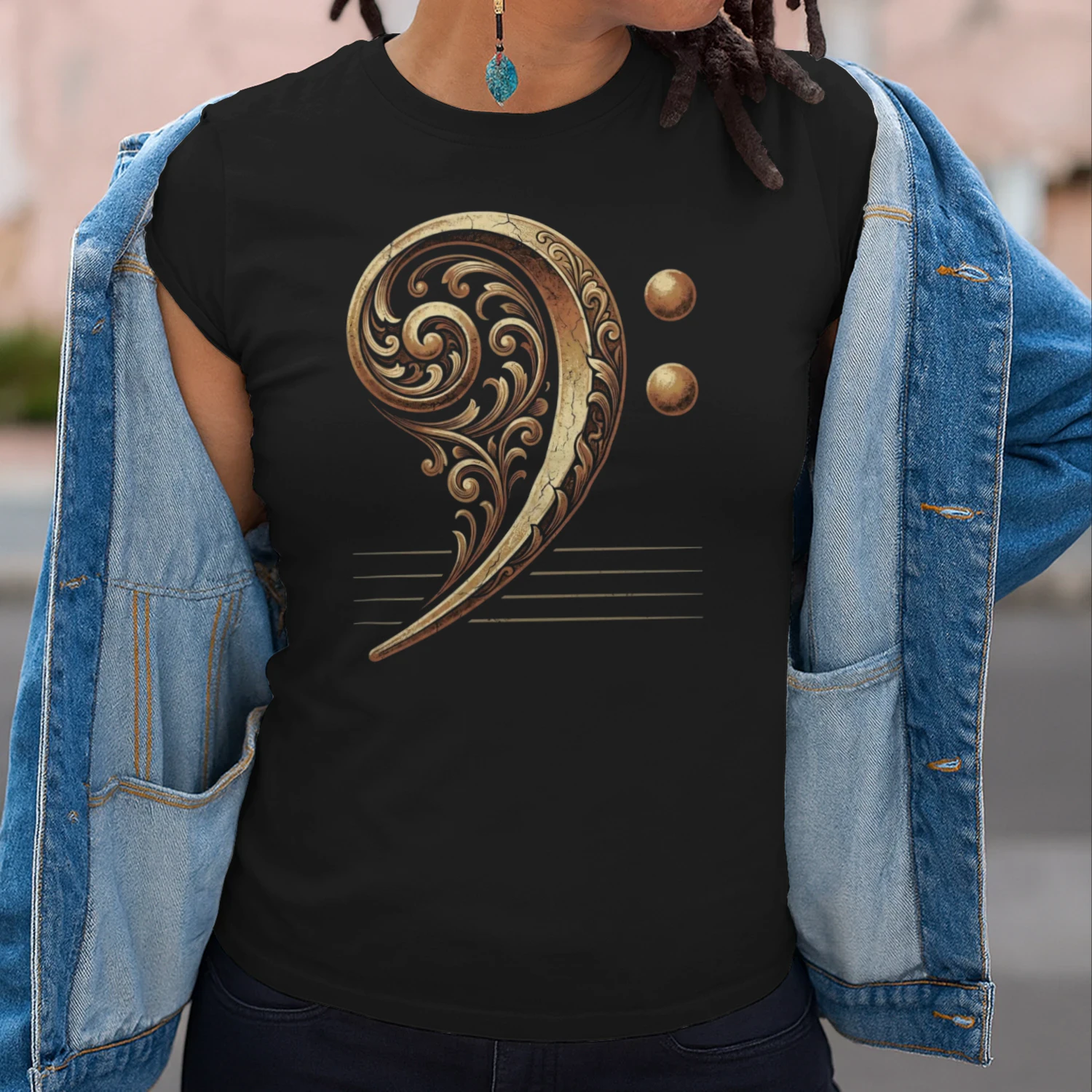 Filigree Bass Clef Gold Tee