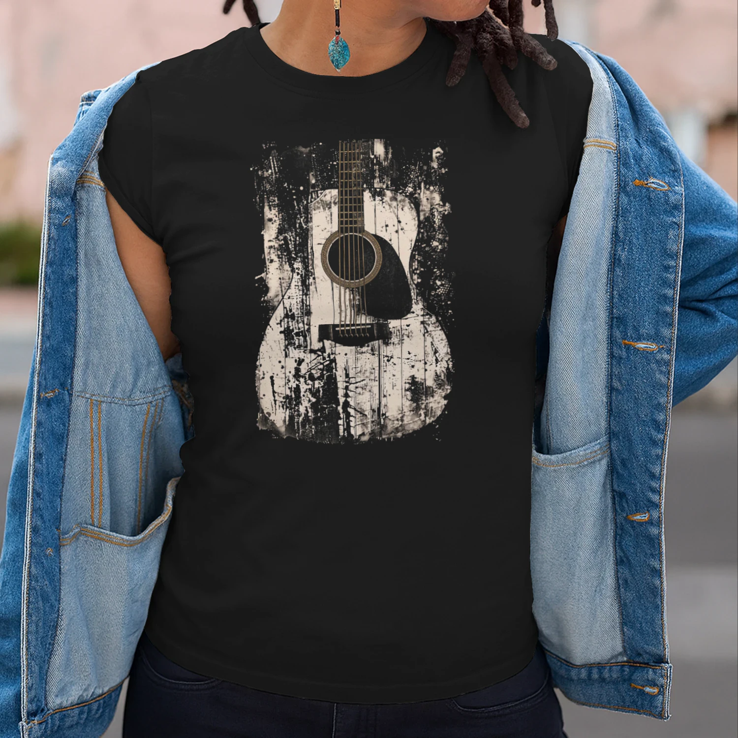 Guitar Abstract Grunge Acoustic Guitar Splatter T-Shirt