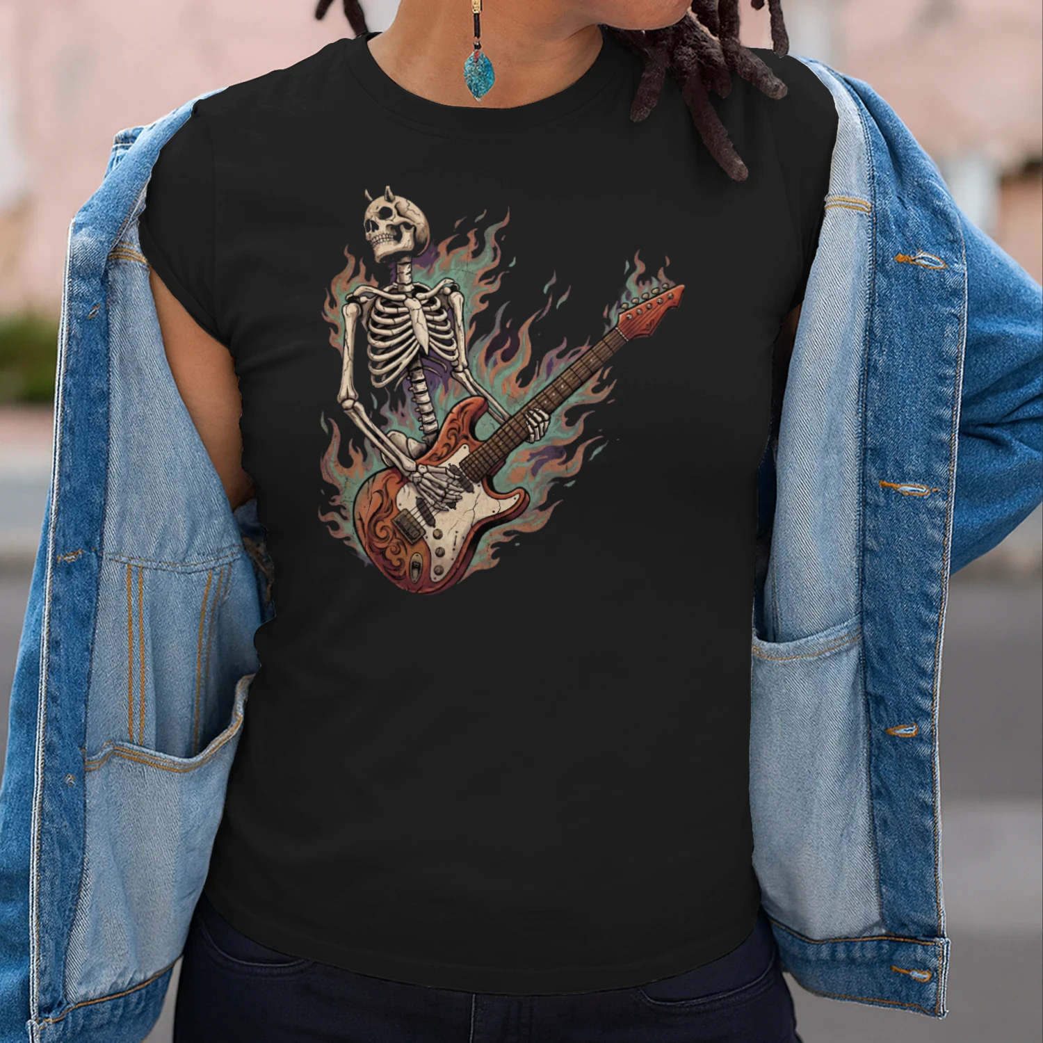 Flaming Horned Skeleton Guitarist