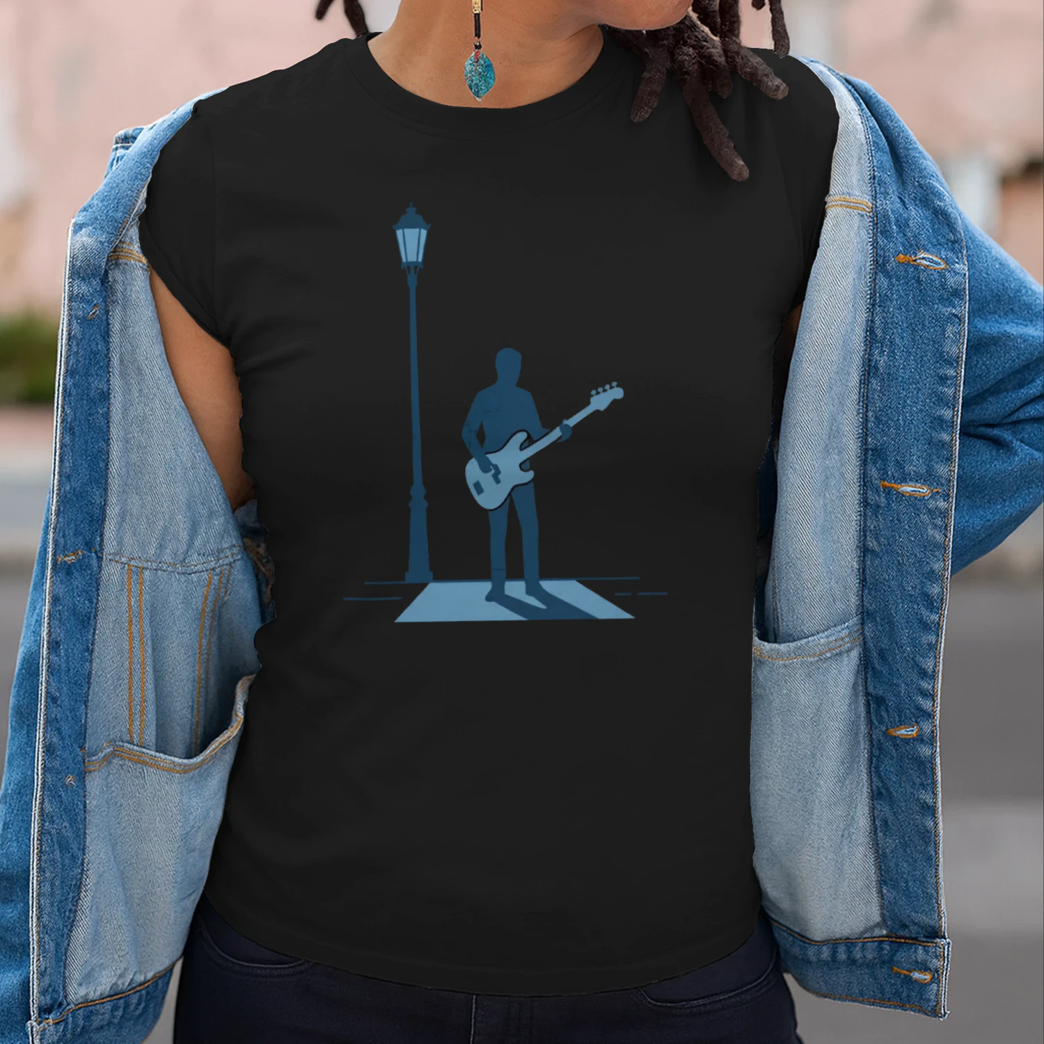 Moody Bassist Under Light T-Shirt