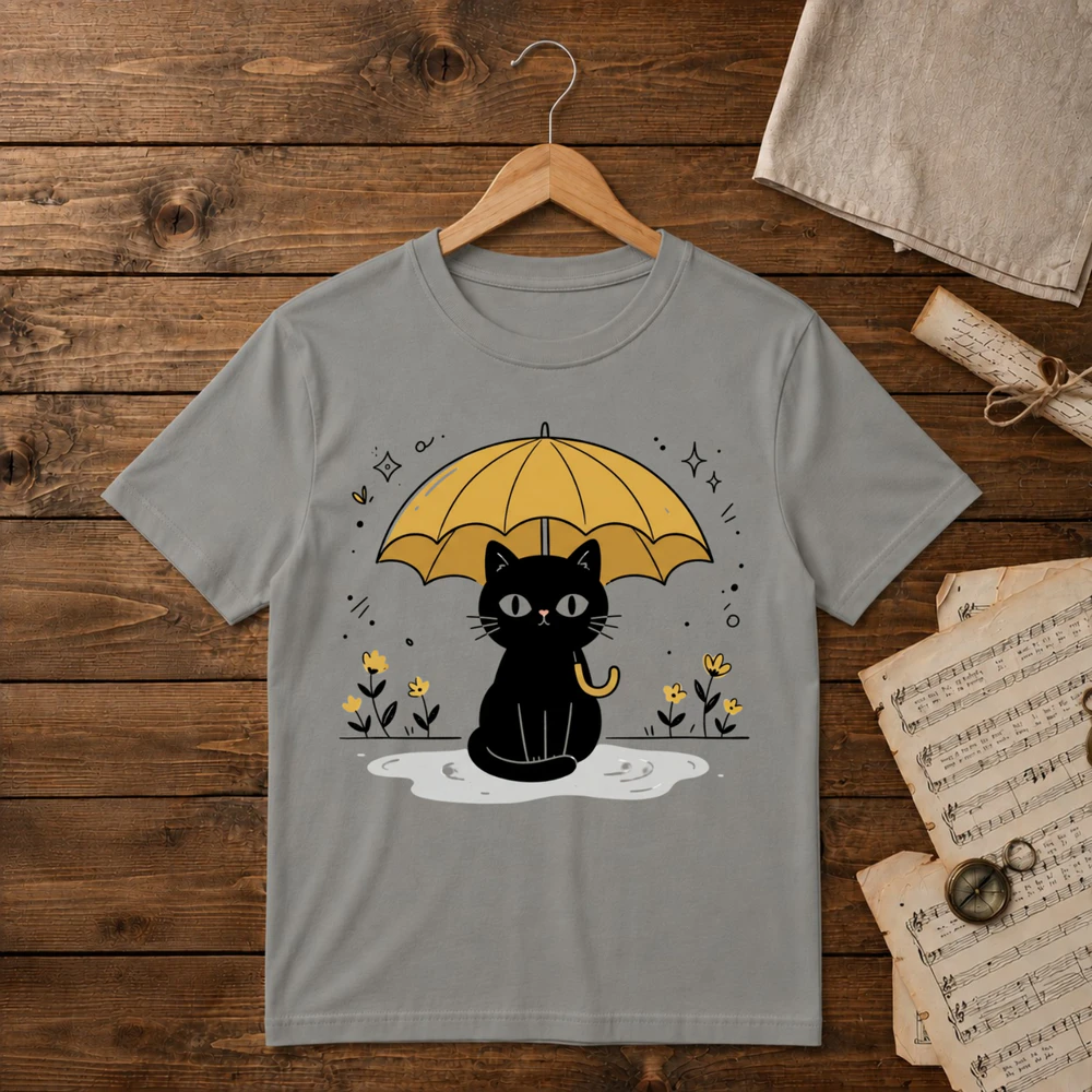  Black Cat Walkin in the Rain Unisex T-shirt