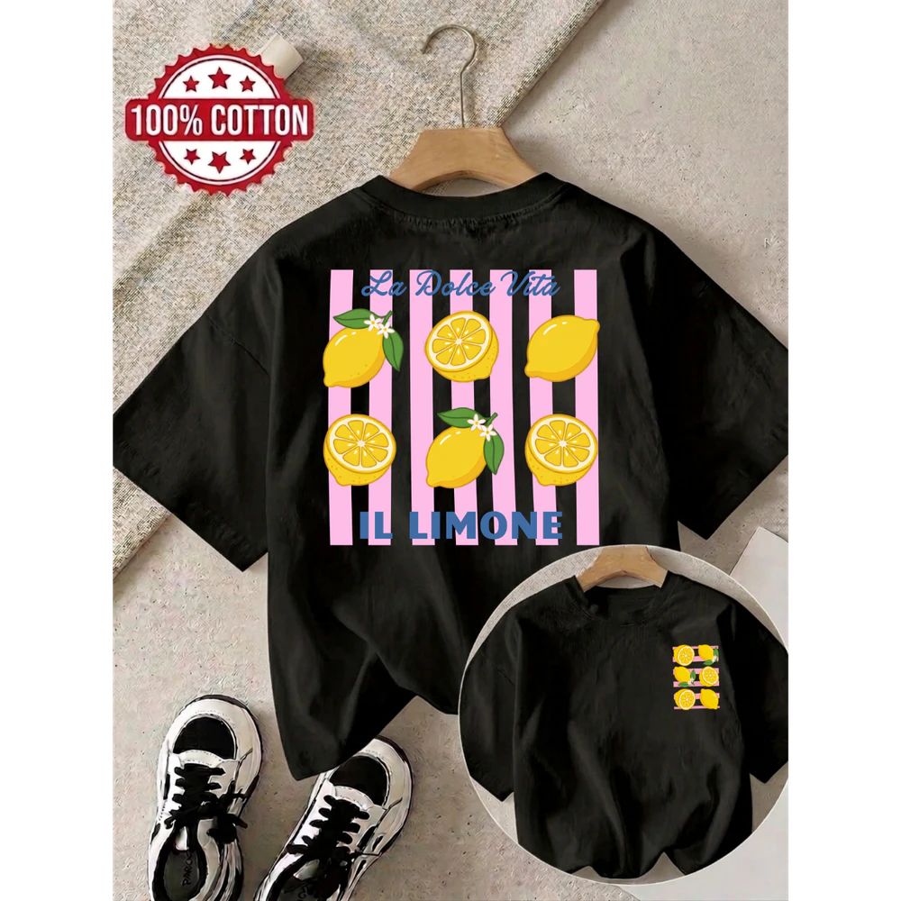 Double-Sided Featuring a Fresh Lemon Stripe Unisex T-shirt 