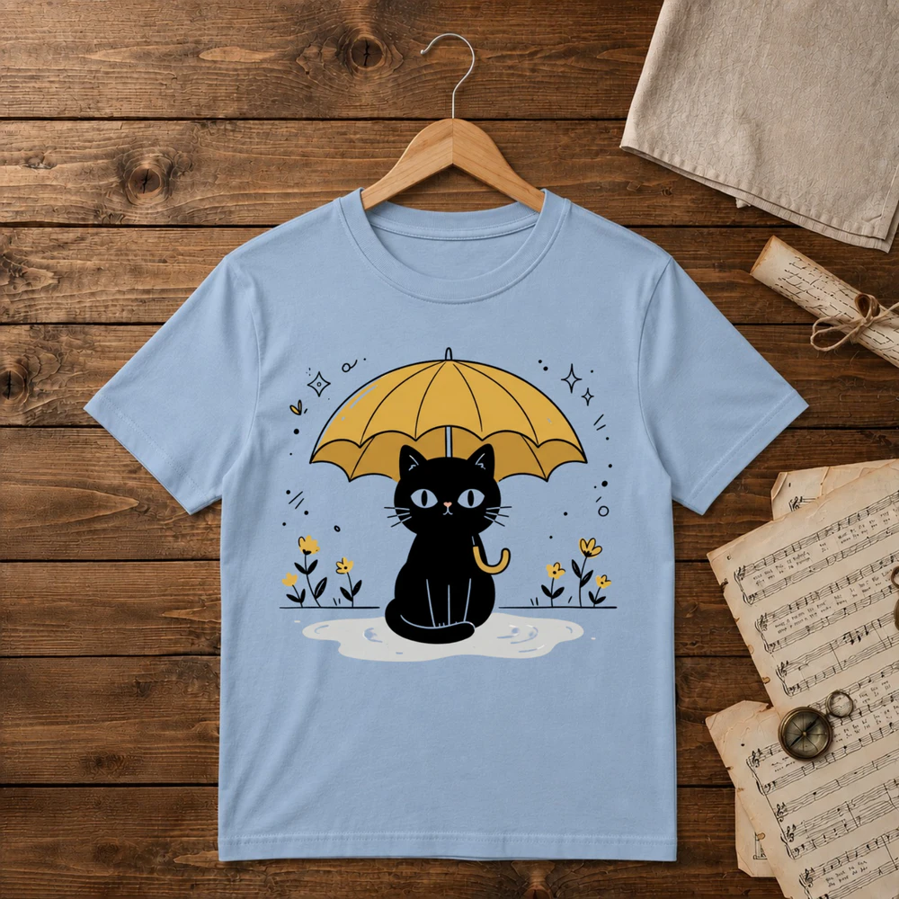  Black Cat Walkin in the Rain Unisex T-shirt