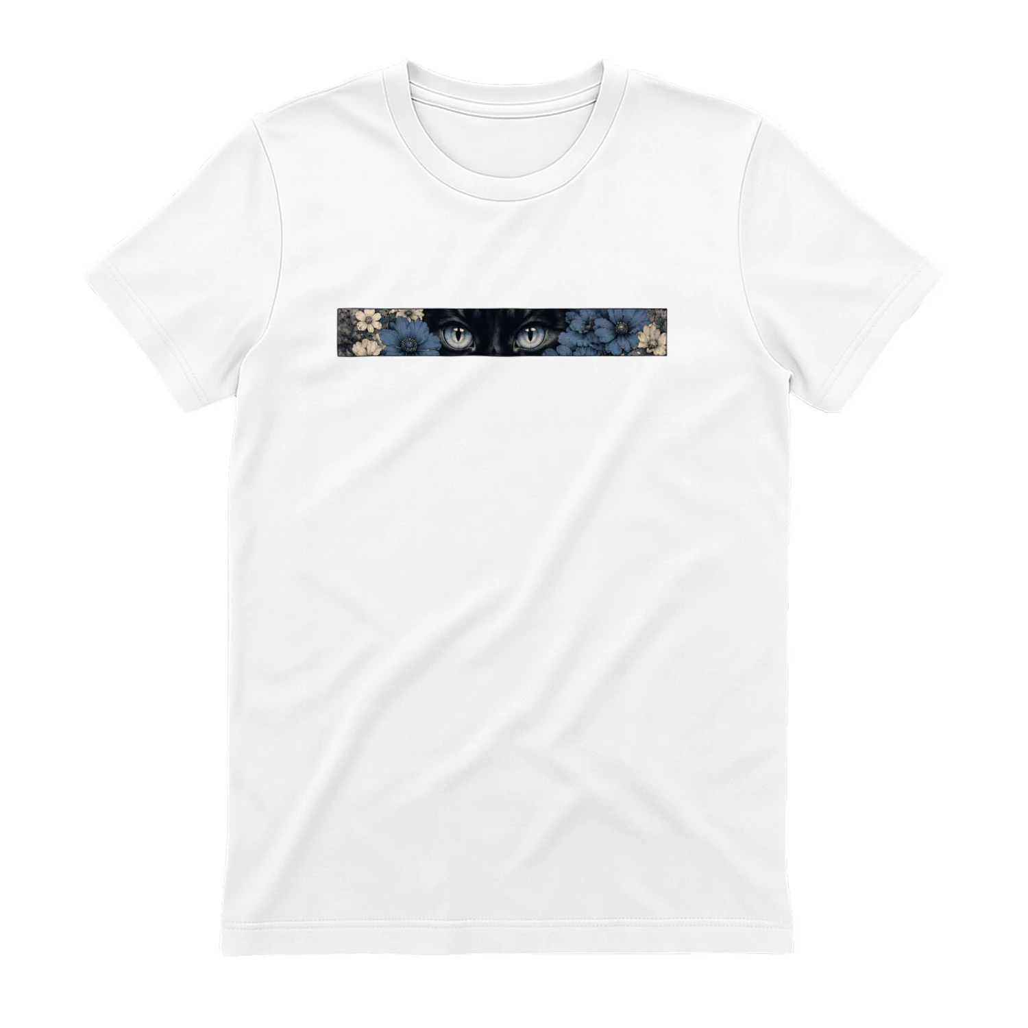 Double-Sided Featuring a Black Cat Among Blue Flowers Unisex T-shirt