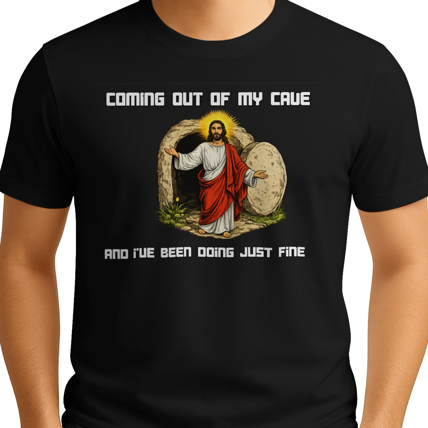 Coming Out of My Cave – Resurrection Humor Graphic Tee