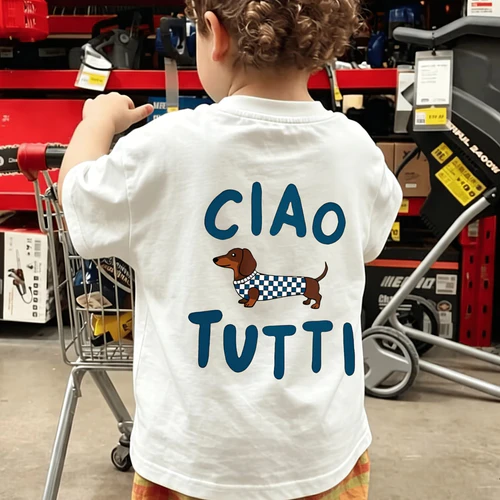 T-shirt bambino Ciao Tutti con teckel – design divertente e leggero