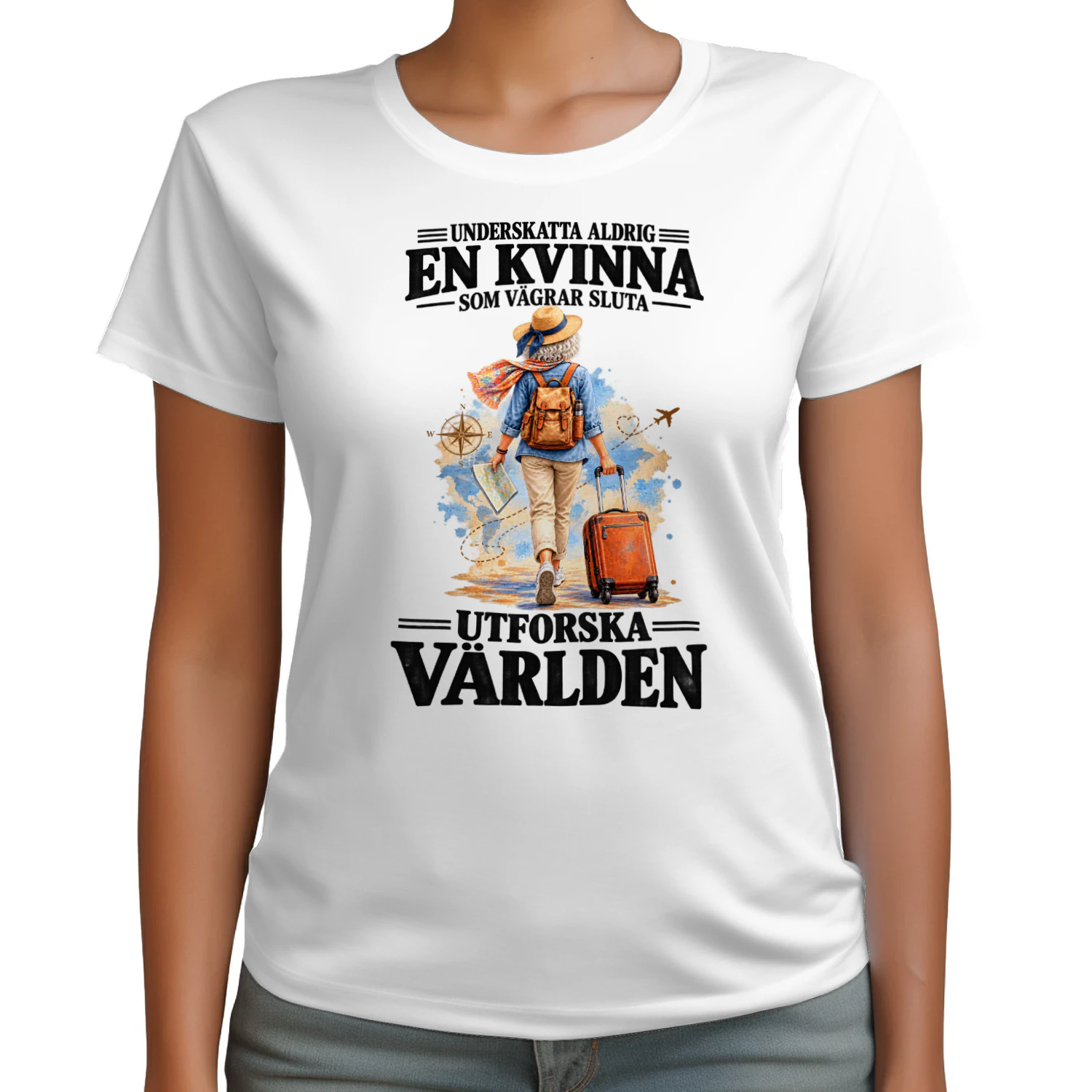 T-shirt för kvinnor som älskar att resa – Underskatta aldrig en kvinna