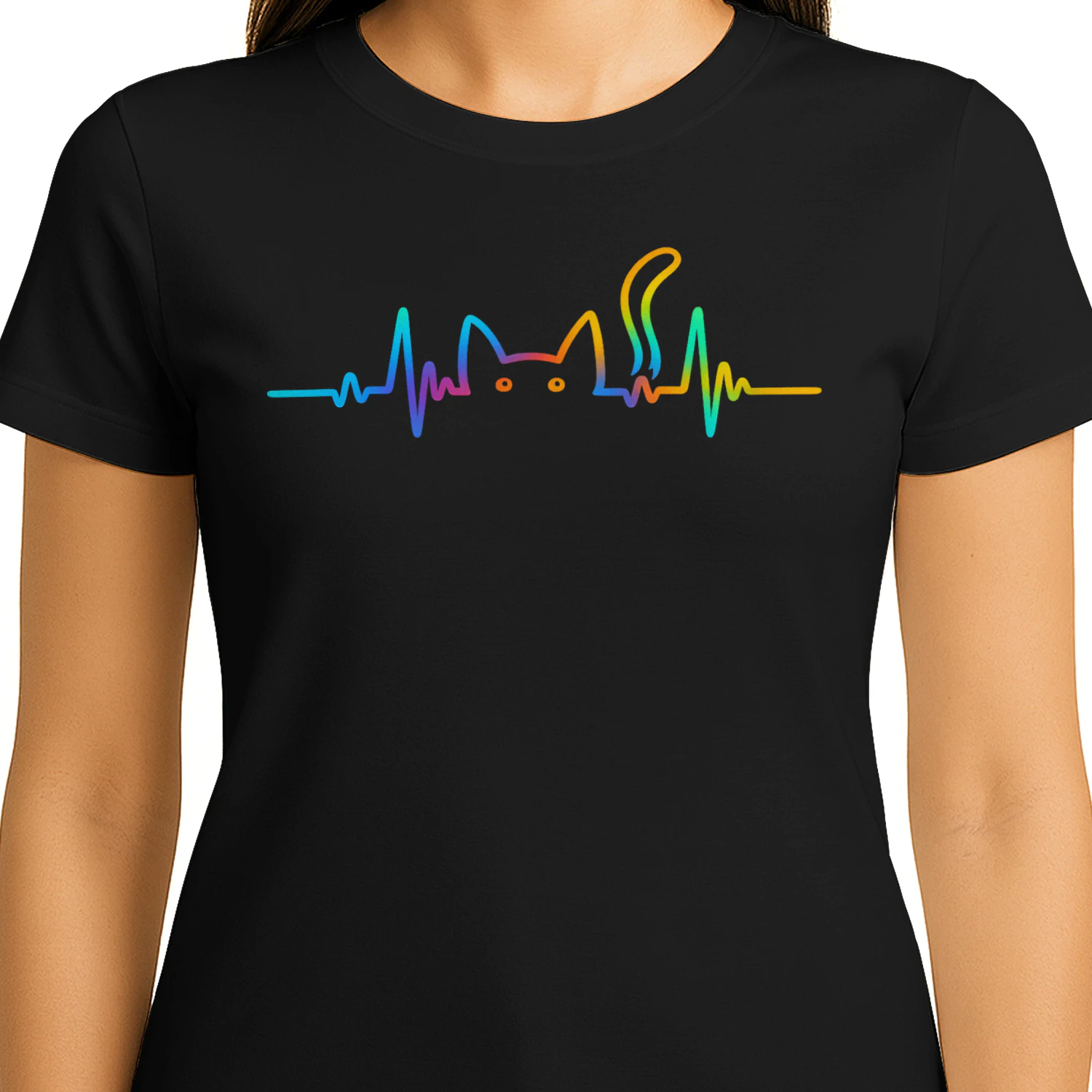 Cat Lover Heartbeat – Cute Cat Silhouette T-Shirt for Cat Moms & Dads