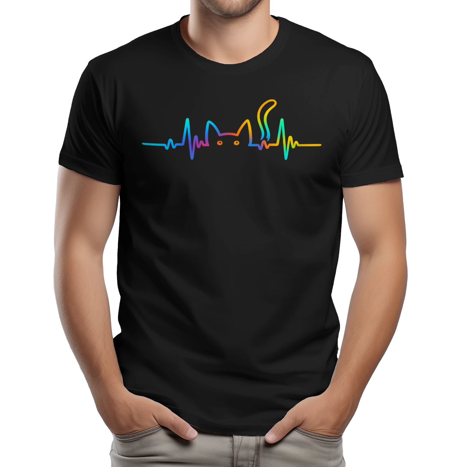 Cat Lover Heartbeat – Cute Cat Silhouette T-Shirt for Cat Moms & Dads