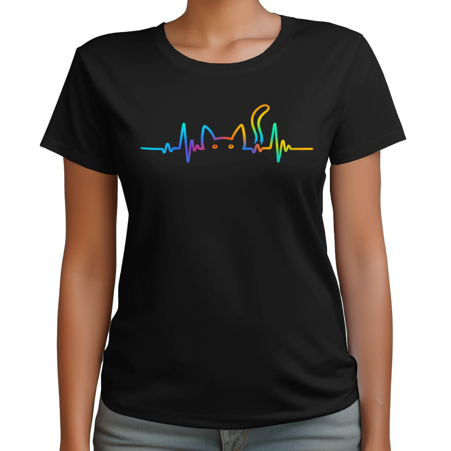 Cat Lover Heartbeat – Cute Cat Silhouette T-Shirt for Cat Moms & Dads