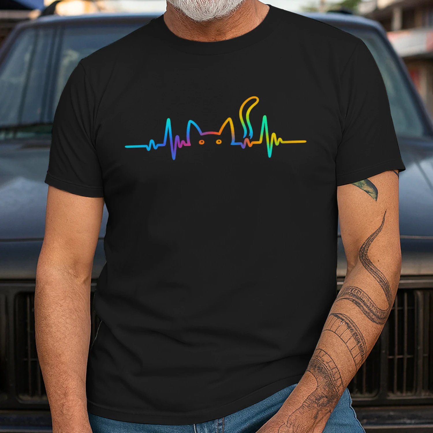 Cat Lover Heartbeat – Cute Cat Silhouette T-Shirt for Cat Moms & Dads
