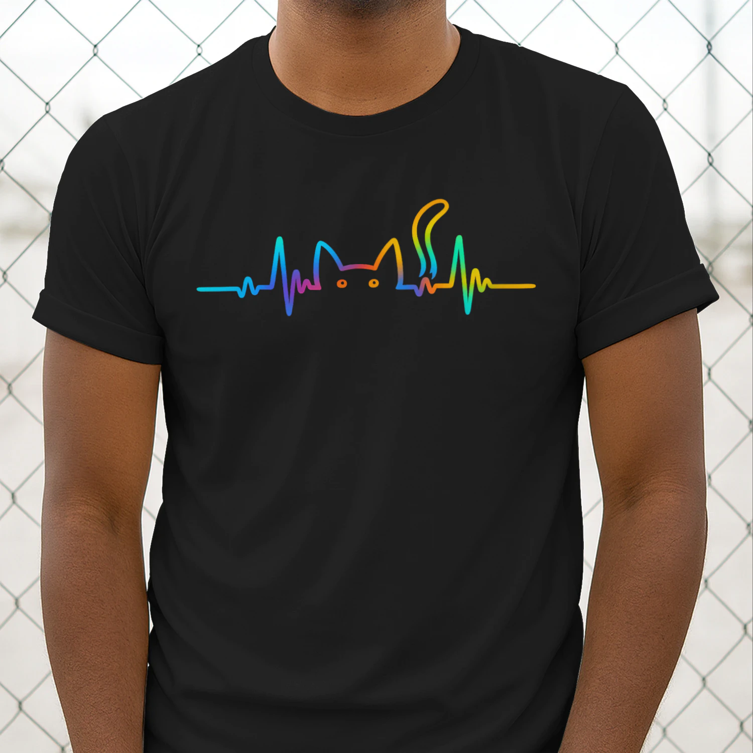 Cat Lover Heartbeat – Cute Cat Silhouette T-Shirt for Cat Moms & Dads