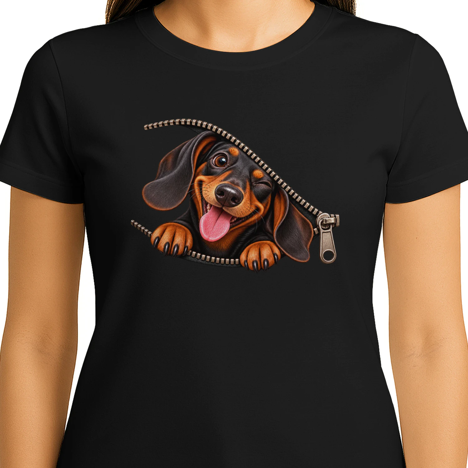 Grappig Teckel T-shirt met Rits – Schattig Wienerhond Liefhebbersdesign