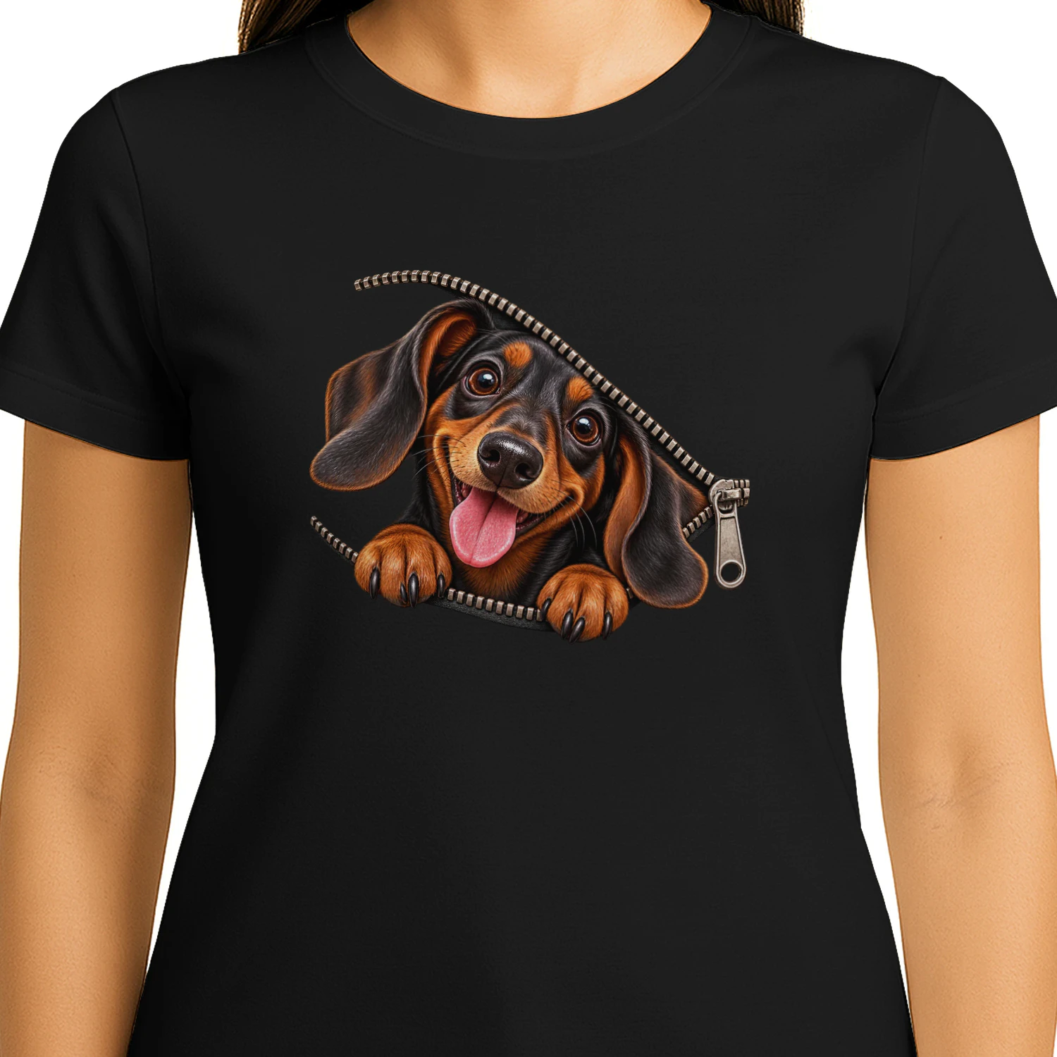 Grappig Teckel T-shirt met Rits – Schattig Wienerhond Liefhebbersdesign