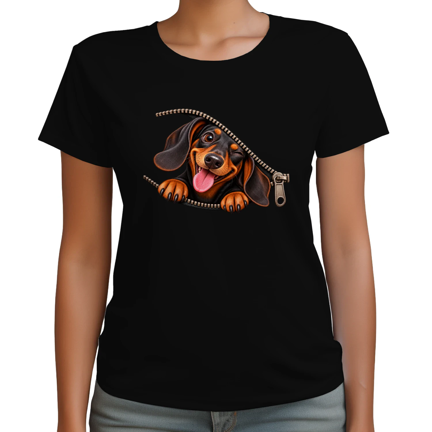 Grappig Teckel T-shirt met Rits – Schattig Wienerhond Liefhebbersdesign
