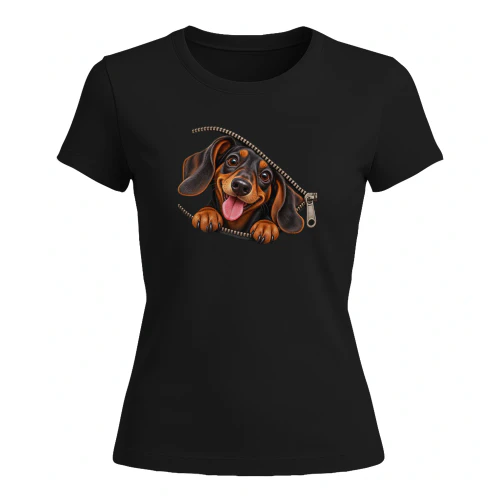 Lustiges Dackel-Reißverschluss-T-Shirt – Süßes Wiener-Hund-Liebhaber-Design