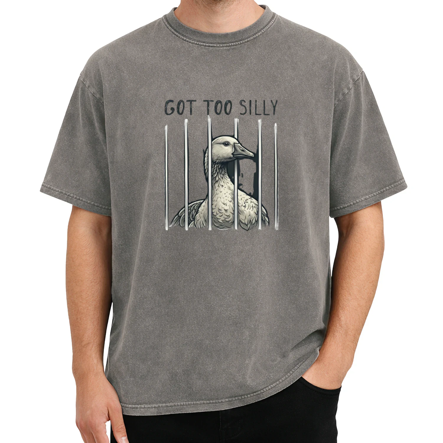 Got Too Silly Goose Behind Bars Funny Acid Washed Graphic T-Shirt