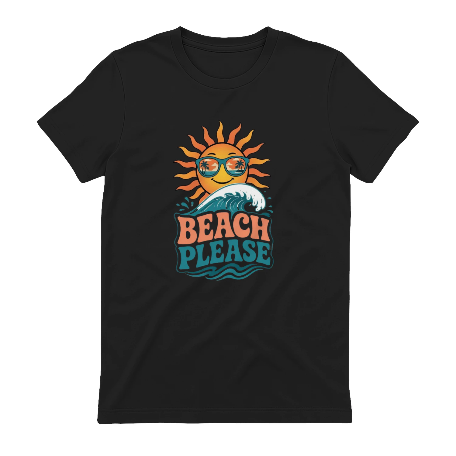 Beach Please Retro Sun & Ocean Wave Graphic Classic Unisex T-Shirt