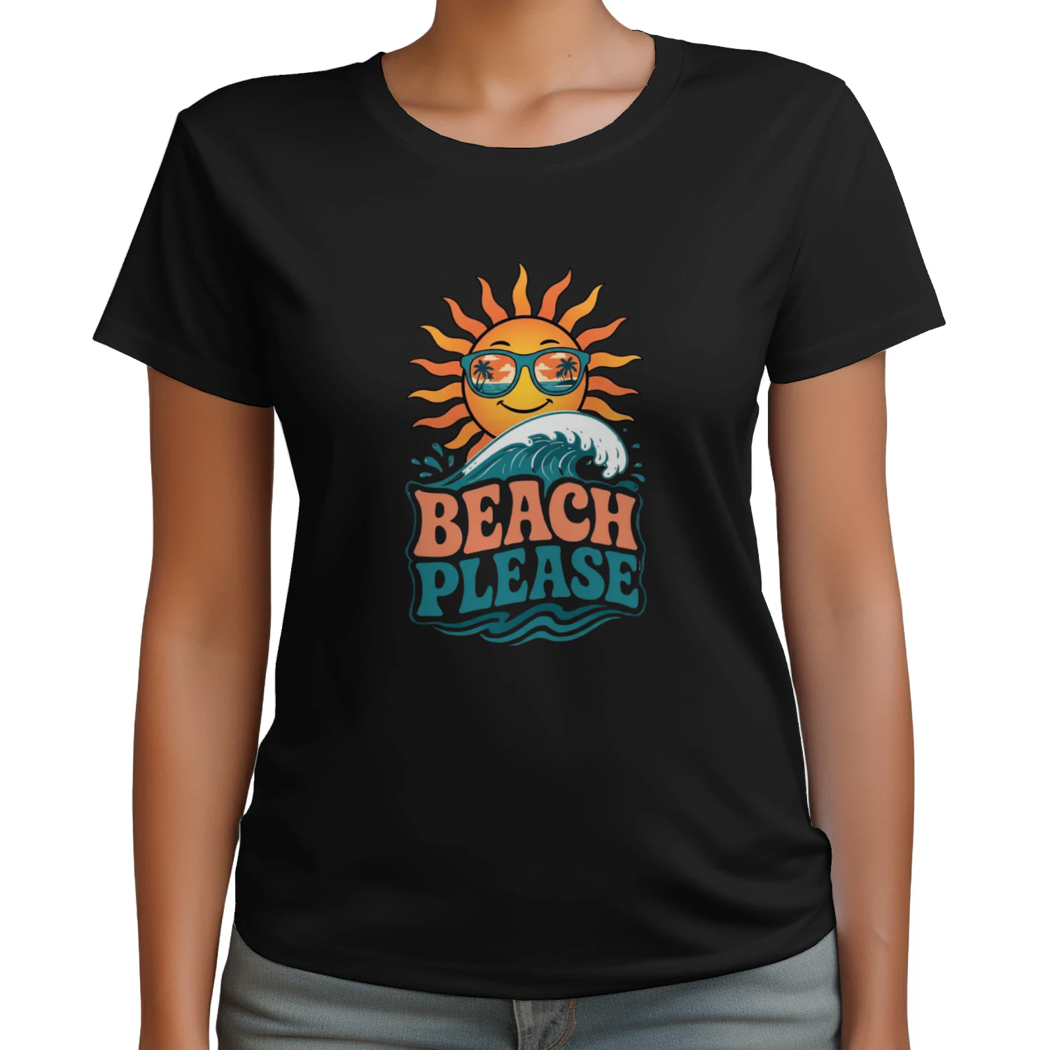 Beach Please Retro Sun & Ocean Wave Graphic Classic Unisex T-Shirt