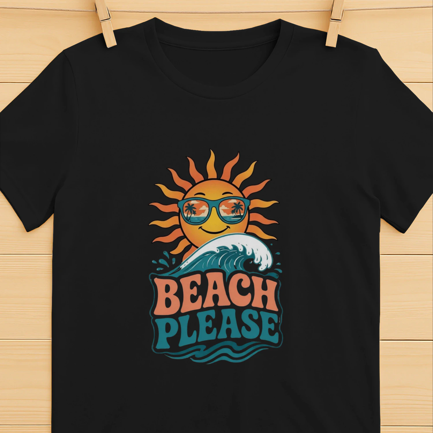 Beach Please Retro Sun & Ocean Wave Graphic Classic Unisex T-Shirt