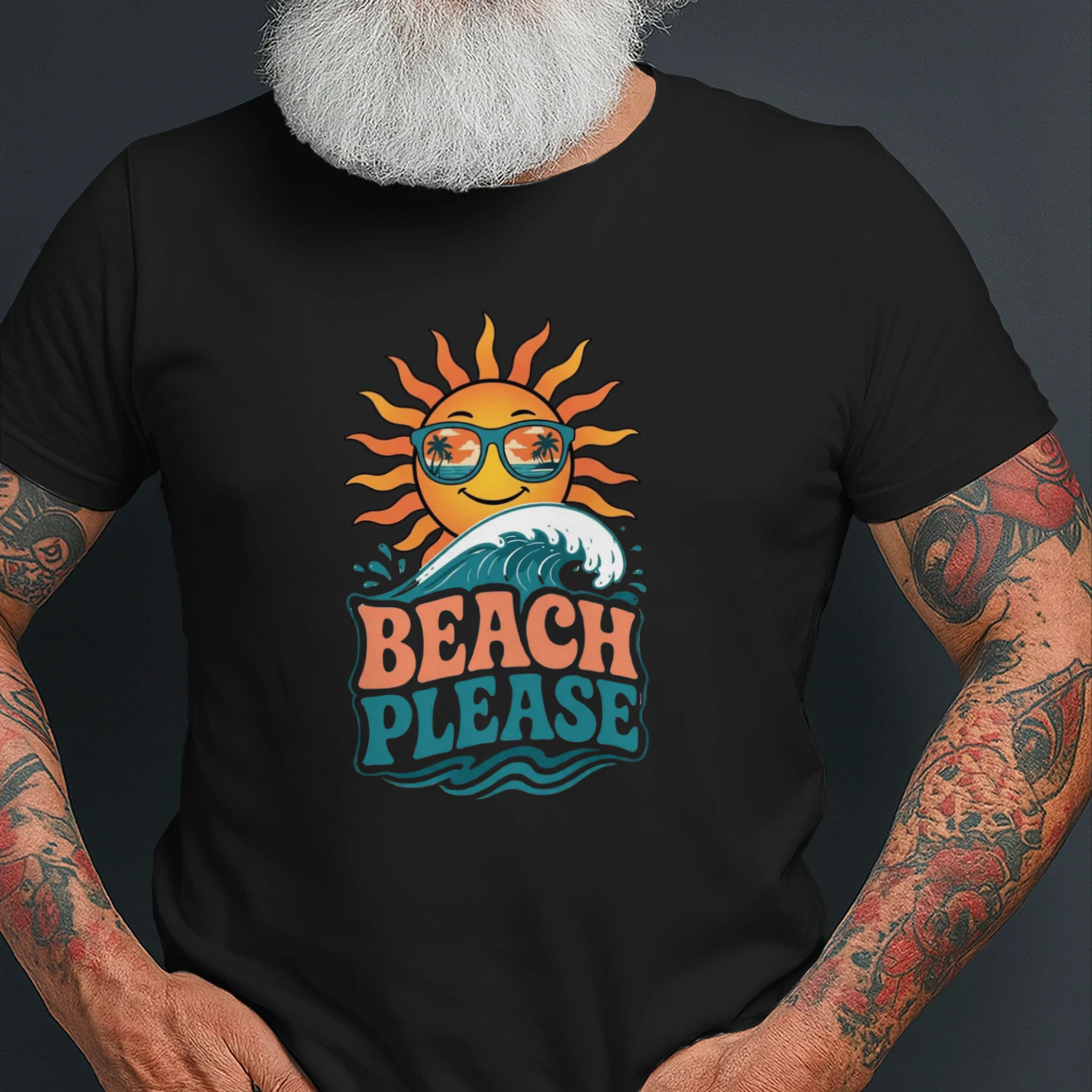 Beach Please Retro Sun & Ocean Wave Graphic Classic Unisex T-Shirt
