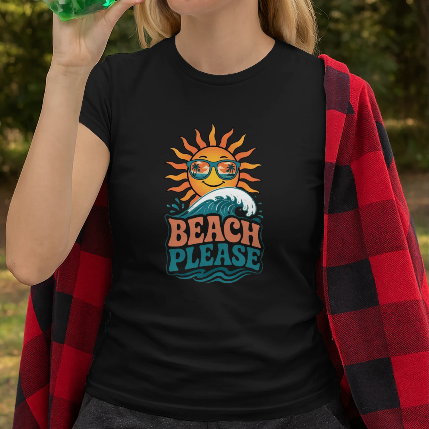 Beach Please Retro Sun & Ocean Wave Graphic Classic Unisex T-Shirt