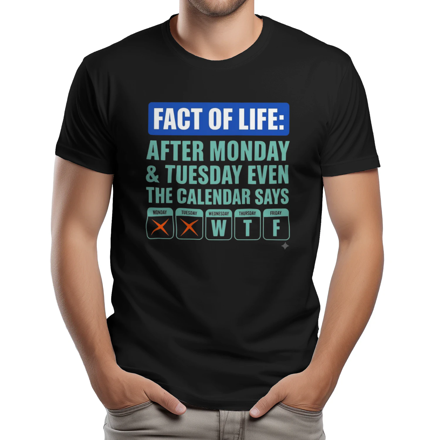 Fact of Life: After Monday & Tuesday Even the Calendar Says WTF Funny Graphic T-Shirt