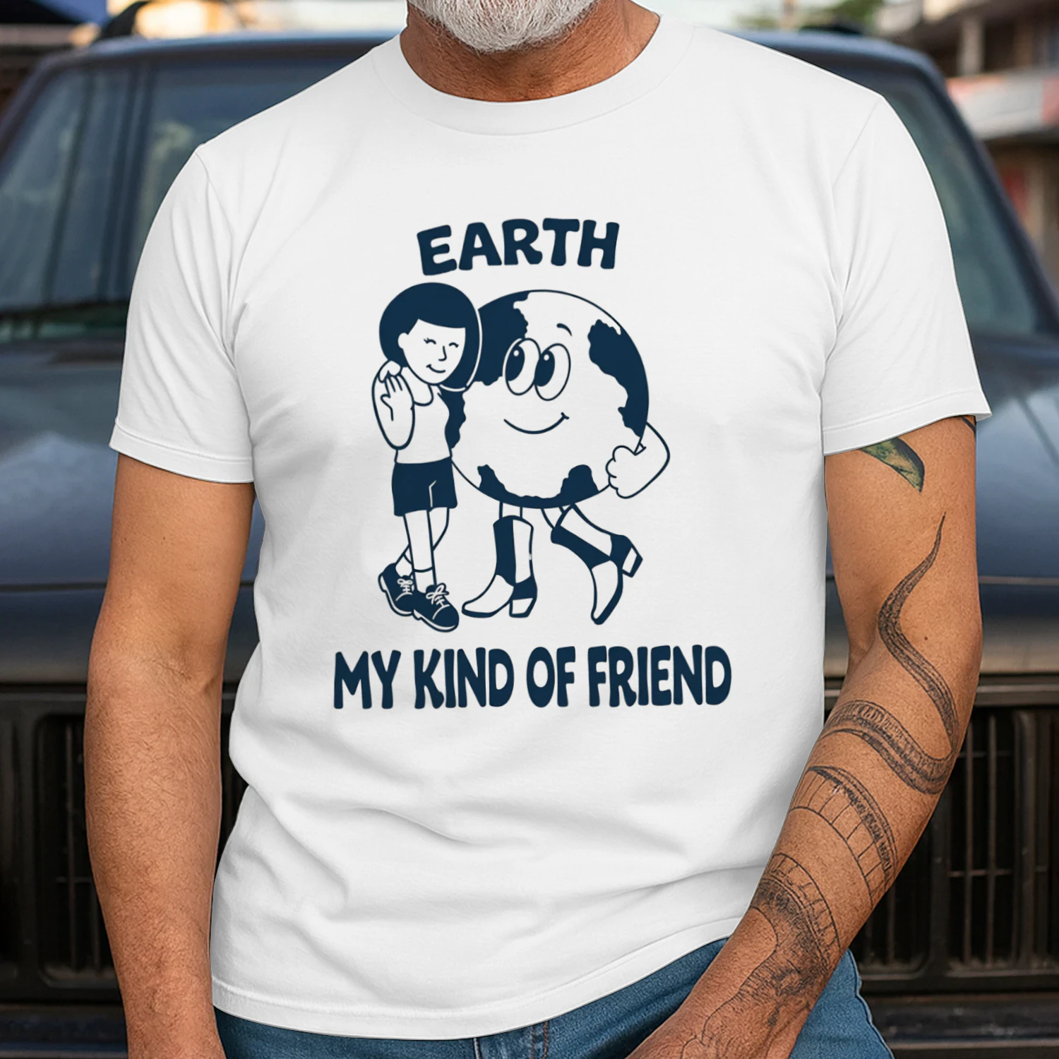 Earath My Kind of Friend Shirt | Vintage Style Earth Day Tee | Retro Cowboy Earth Mascot | Funny Irony Meme Shirt 